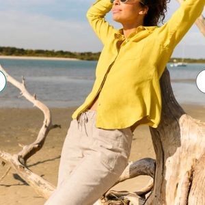 Orvis • Linen shoreline drawstring tan khaki wide leg pants $98